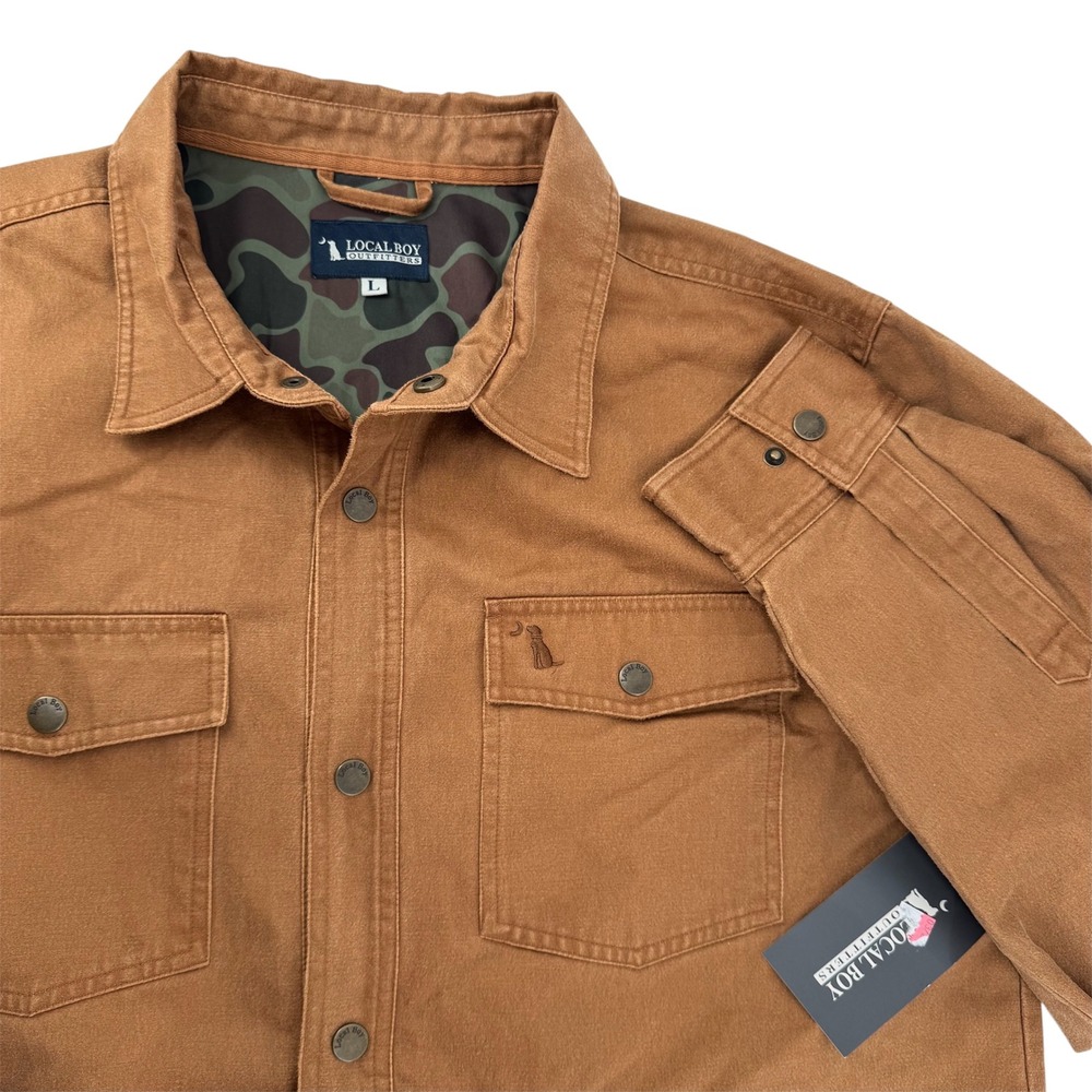 Local Boy Outfitters Shacket Men Large Brown Camo Lined Snap Front L1300014